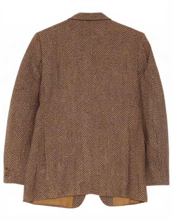 Jaqueta blazer masculina vintage com 2 botões Reino Unido 38 espinha de peixe marrom médio