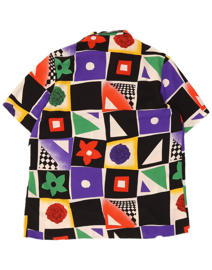 Camisa masculina vintage com padrão abstrato médio multicolorido geométrico