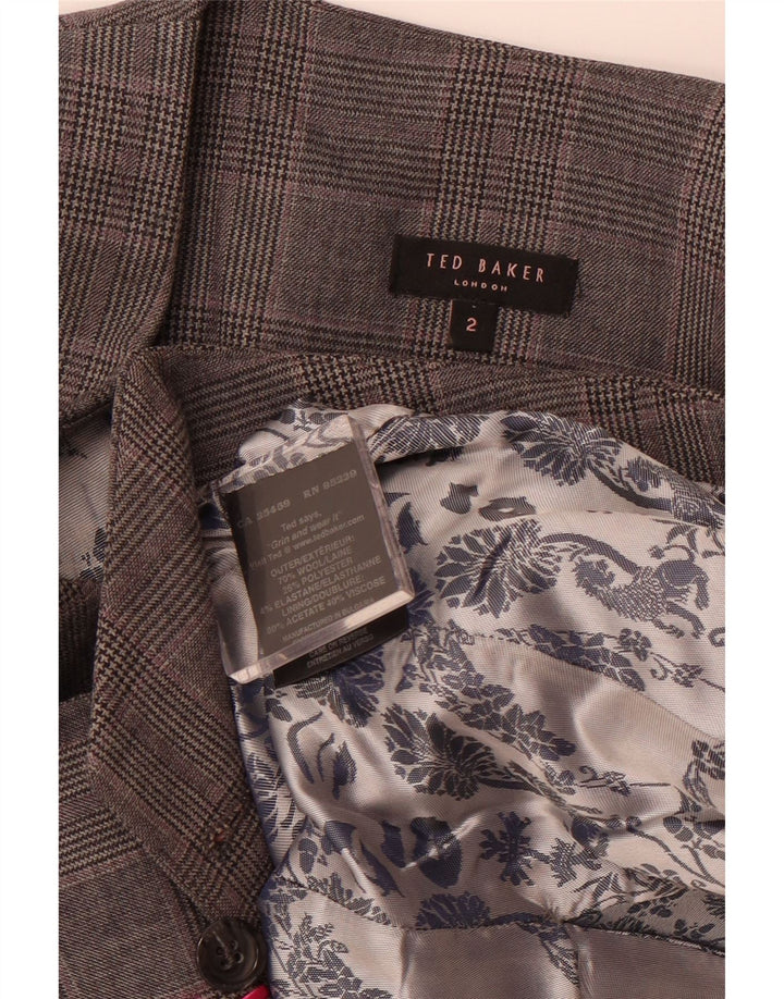 Colete feminino TED BAKER com peito duplo tamanho 2 pequeno cinza xadrez de lã