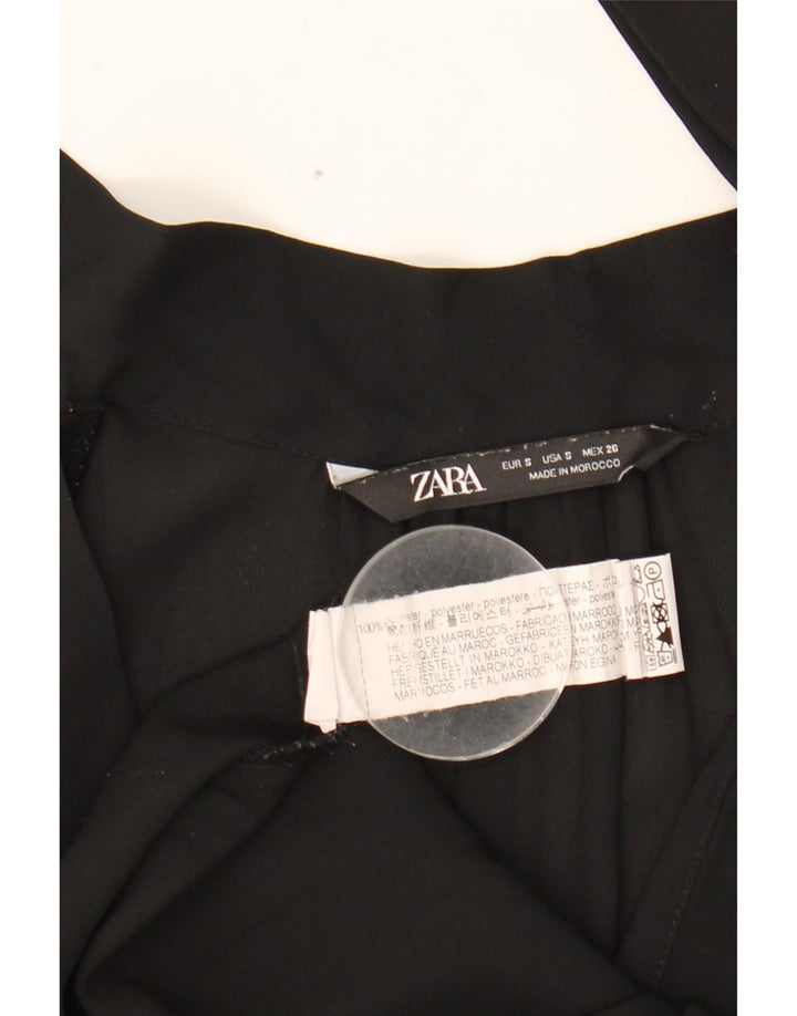 Blusa feminina Zara manga comprida com gravata frontal Reino Unido 10 pequeno poliéster preto