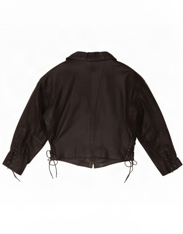 Jaqueta de couro feminina vintage UK 16 grande preta