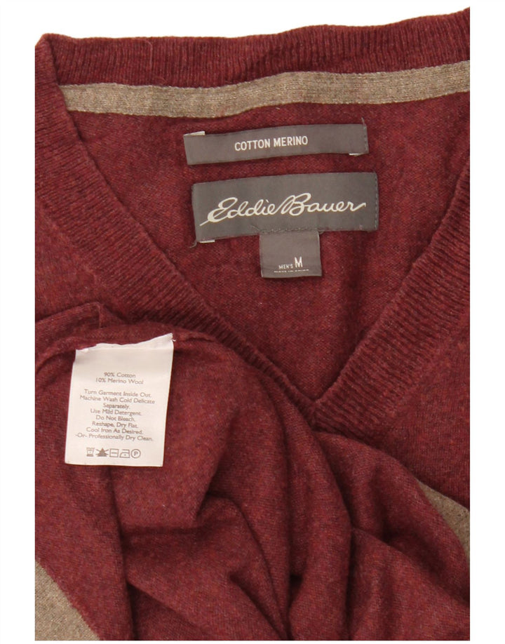 Suéter masculino Eddie Bauer com decote em V médio algodão Borgonha