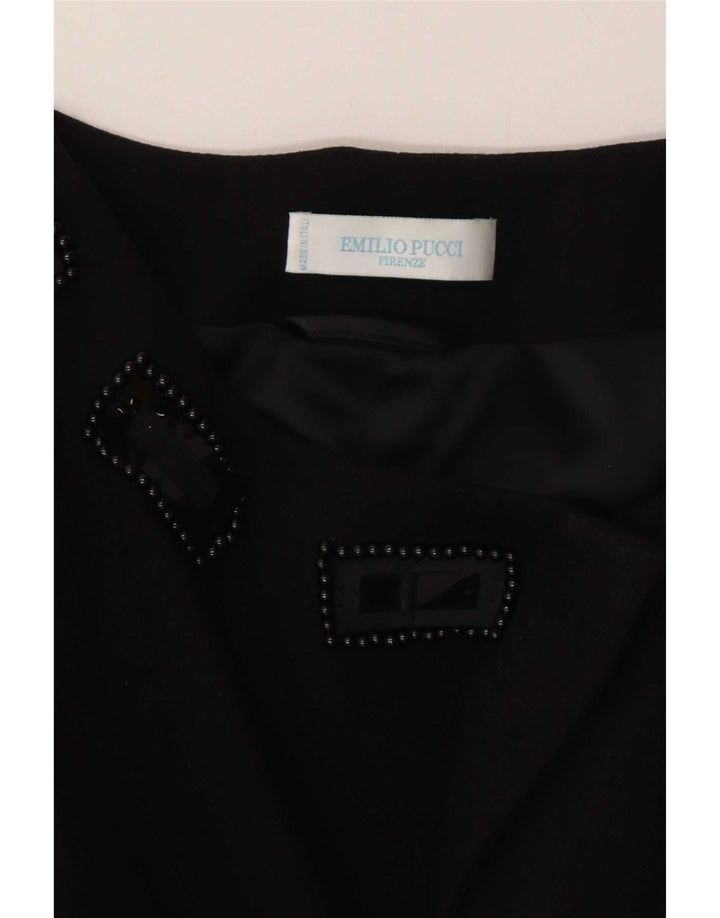 Jaqueta blazer Longline feminina Emilio Pucci Reino Unido 14 lã virgem preta média