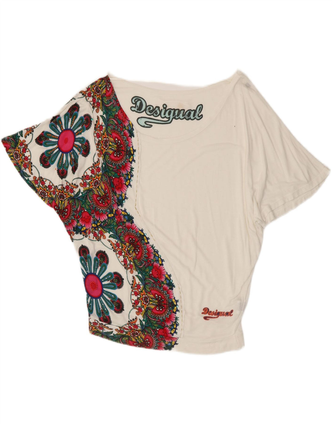 Blusa feminina Desigual com estampa oversized UK 10 pequena floral branca