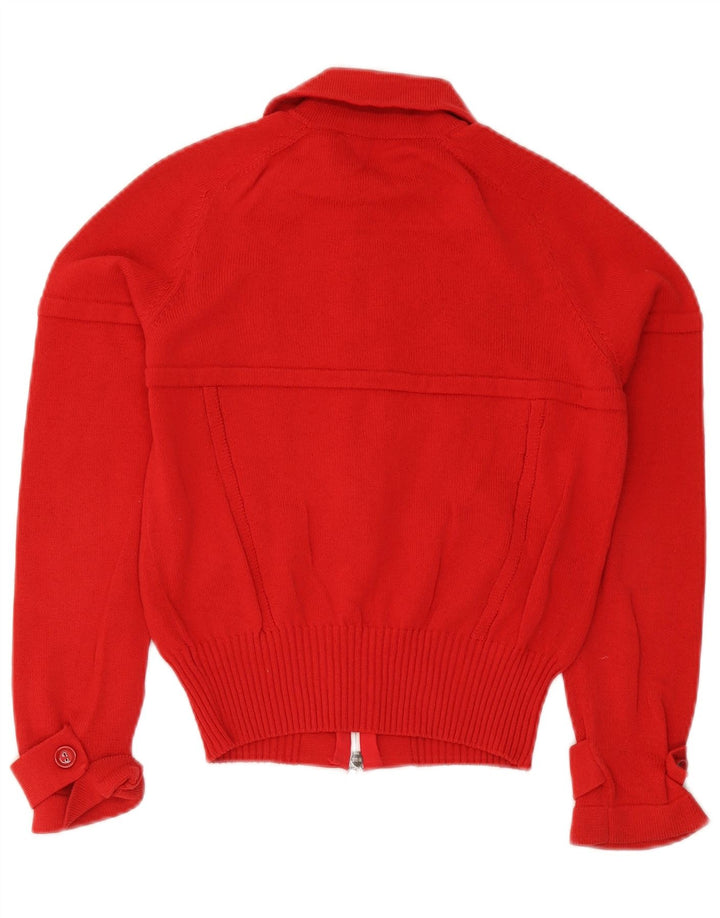 D. Suéter Cardigan Feminino Exterior UK 12 Algodão Vermelho Médio