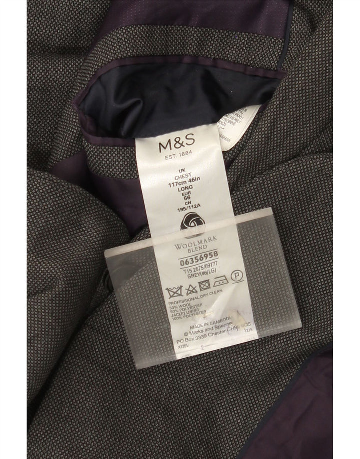Jaqueta blazer masculina de 2 botões Marks & Spencer Reino Unido 46 XL lã cinza