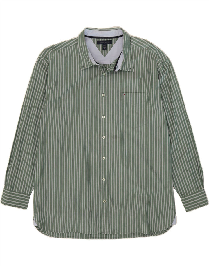 TOMMY HILFIGER Mens Shirt 2XL Green Pinstripe Cotton Vintage Tommy Hilfiger and Second-Hand Tommy Hilfiger from Messina Hembry 