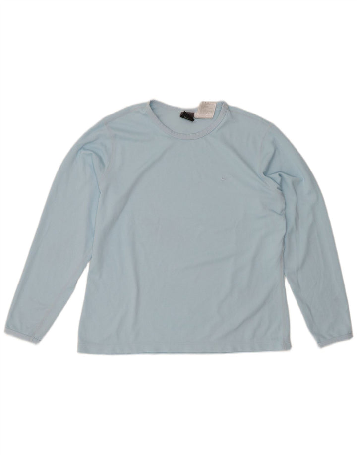 NIKE Womens Dri Fit Top Manga Longa EUA 12/14 Grande Azul Poliéster