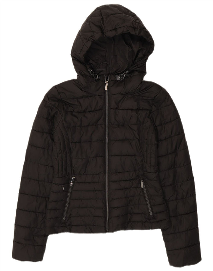 Jaqueta acolchoada com capuz feminina Zara UK 10 poliéster preto pequeno
