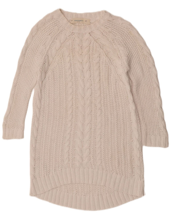 Zara Vestido feminino manga 3/4 Reino Unido 14 algodão branco médio