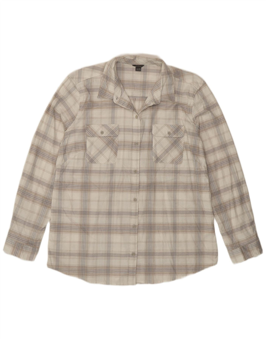 Camisa feminina de flanela Eddie Bauer UK 18 XL algodão xadrez branco