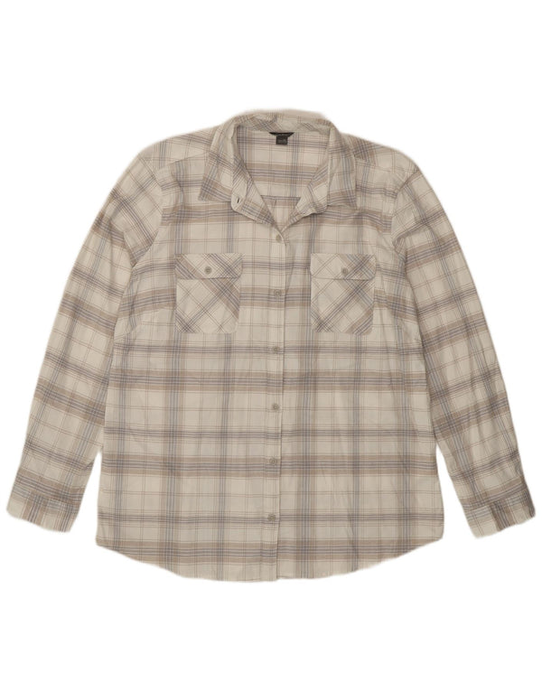 Camisa feminina de flanela Eddie Bauer UK 18 XL algodão xadrez branco