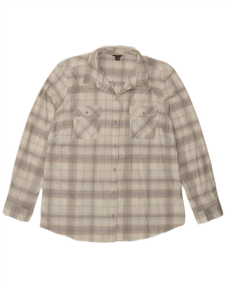 Camisa feminina de flanela Eddie Bauer UK 18 XL algodão xadrez branco