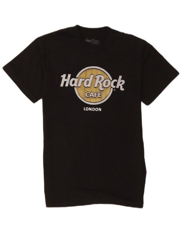 Camiseta masculina Hard Rock Cafe Londres com estampa gráfica pequena de algodão preto