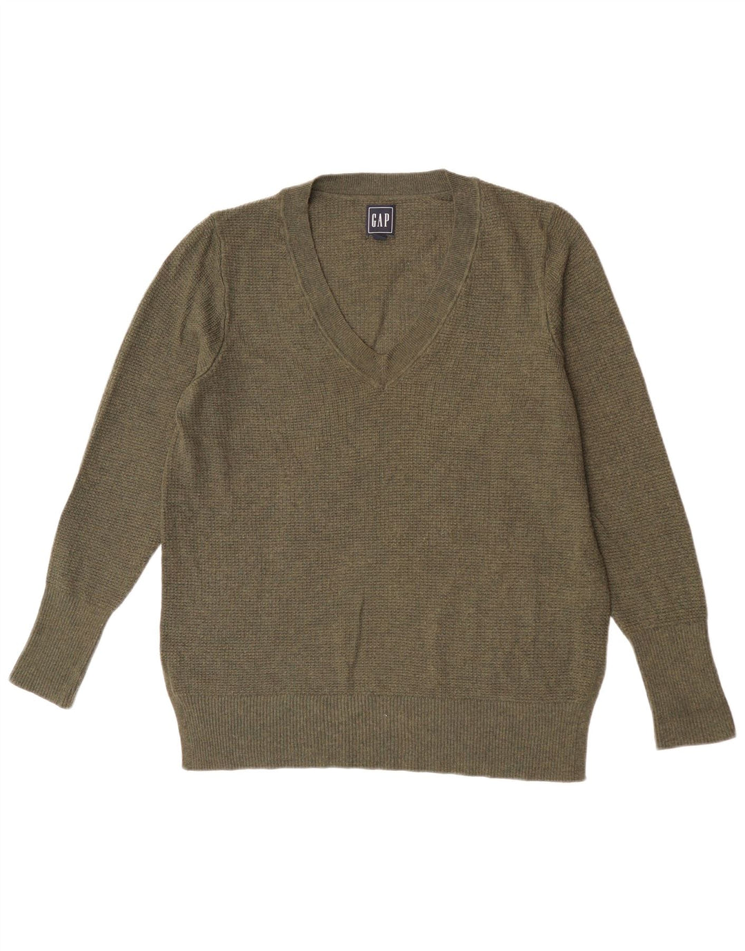 Suéter feminino Gap com decote em V Reino Unido 16 grande caqui nylon