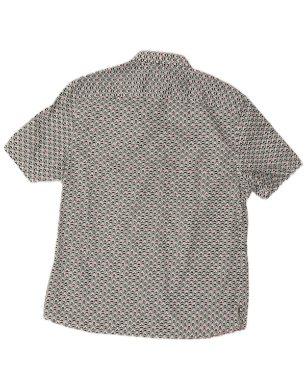 White Stuff Mens Tailored Fit Camisa de manga curta XL Azul Geométrico Algodão