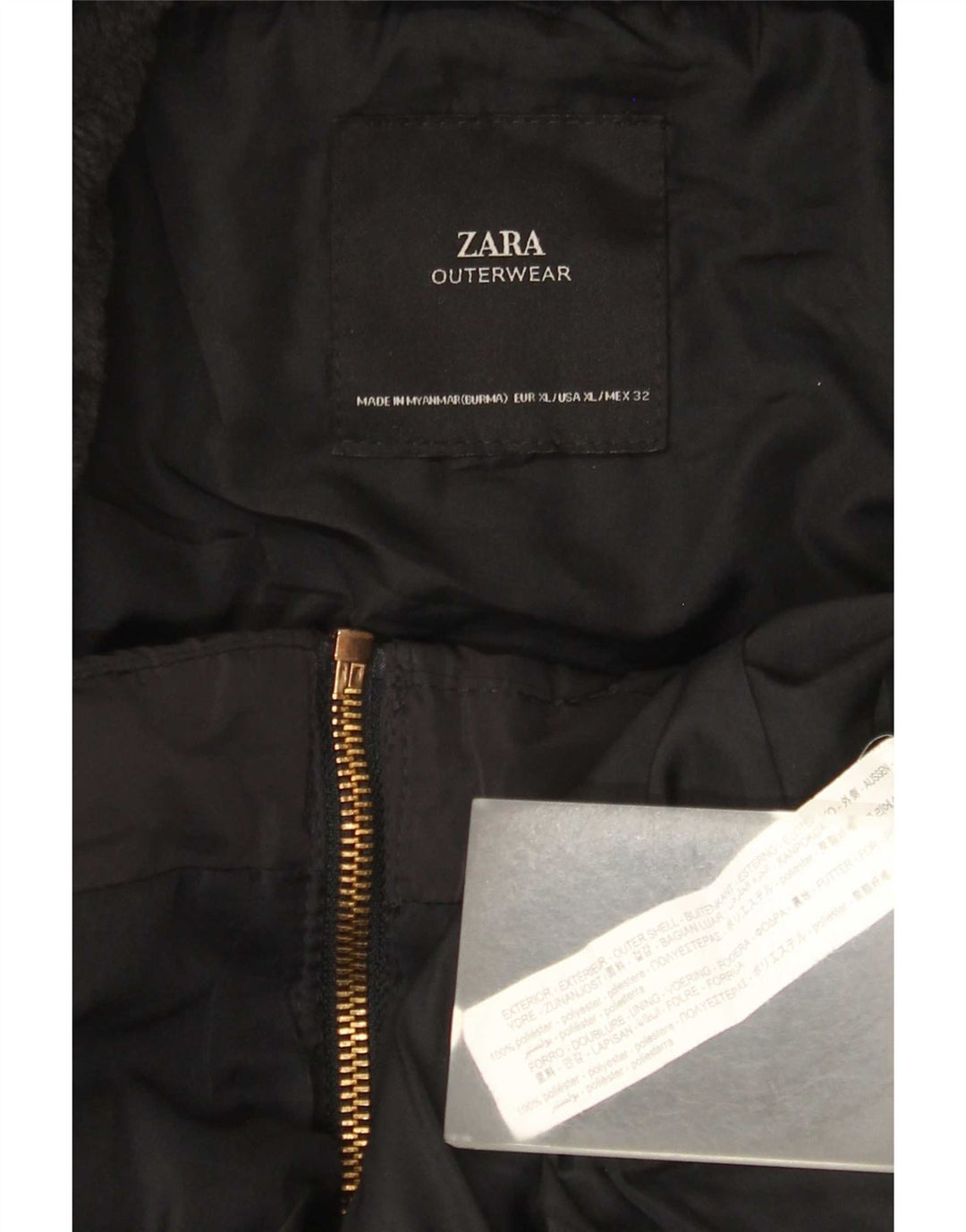 Jaqueta acolchoada com capuz feminina Zara UK 18 XL poliéster preto