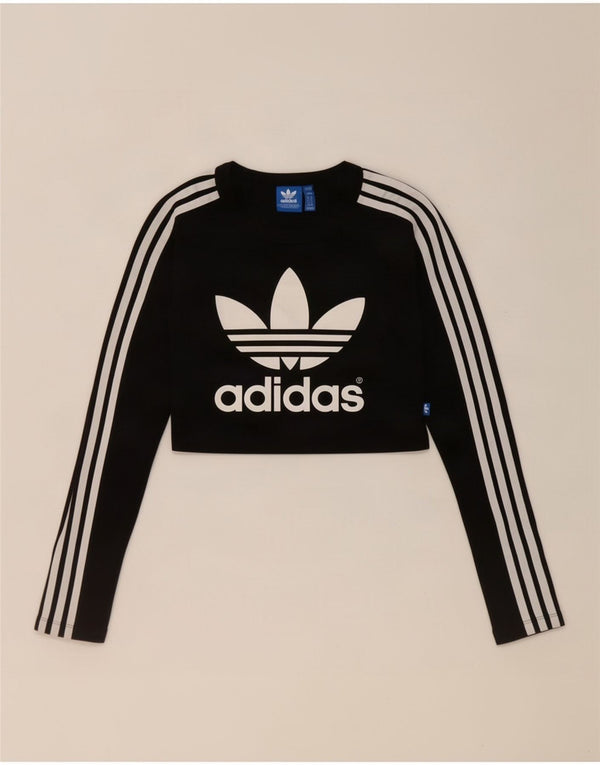 Adidas Womens Crop Graphic Top Manga Longa Reino Unido 8 Pequeno Algodão Preto