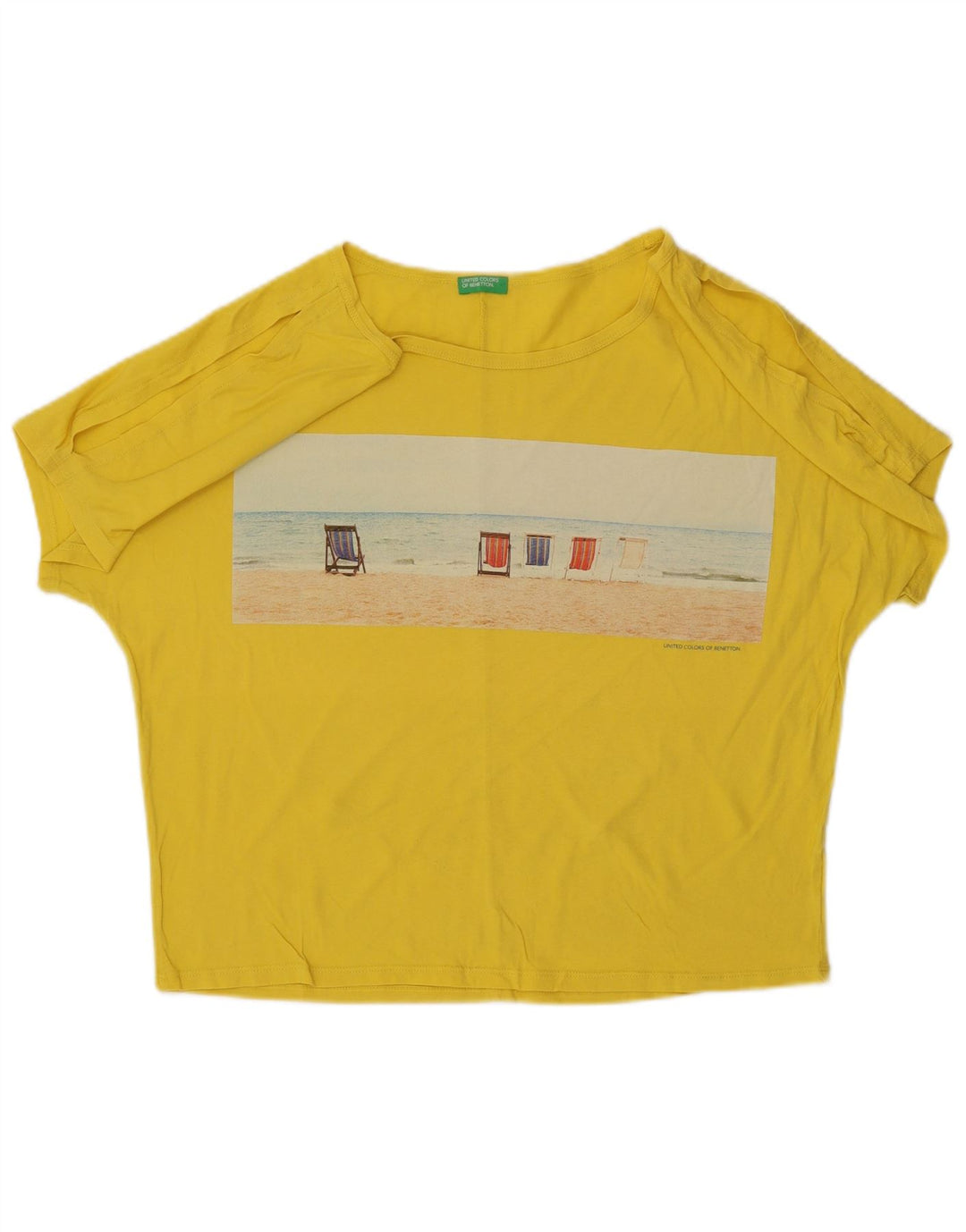 Blusa feminina gráfica BENETTON UK 16 grande amarelo