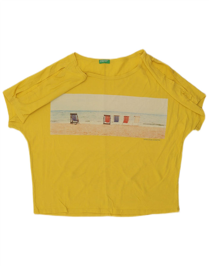 Blusa feminina gráfica BENETTON UK 16 grande amarelo