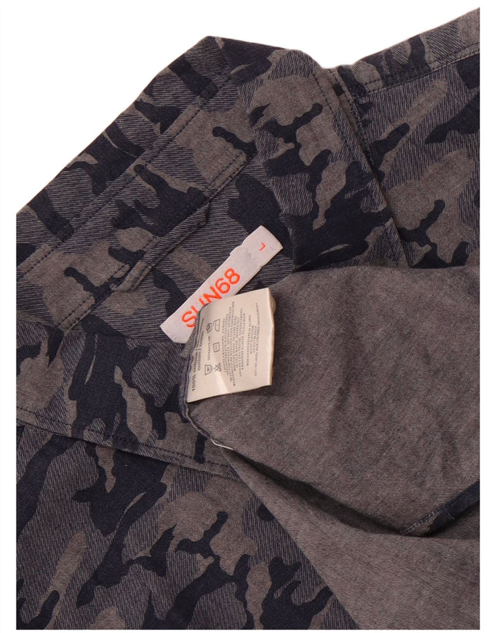 Camisa masculina Sun68 grande algodão camuflado azul marinho