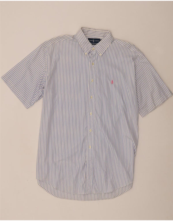 Camisa masculina Ralph Lauren de manga curta com ajuste clássico XL azul risca de giz algodão