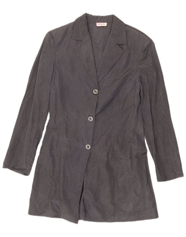 Jaqueta blazer feminina Longline com 3 botões da Max & Co. Reino Unido 12 linho cinza médio