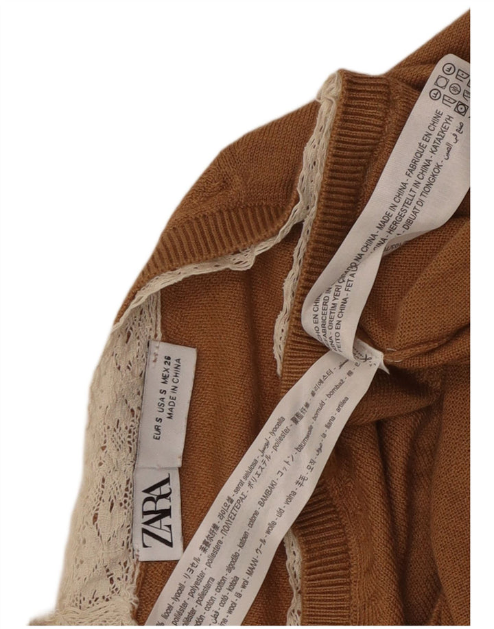 Suéter feminino Zara com decote em V Reino Unido 10 pequeno marrom Lyocell