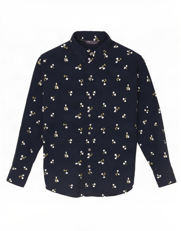 Camisa feminina Marks & Spencer Reino Unido 10 pequena viscose floral azul marinho