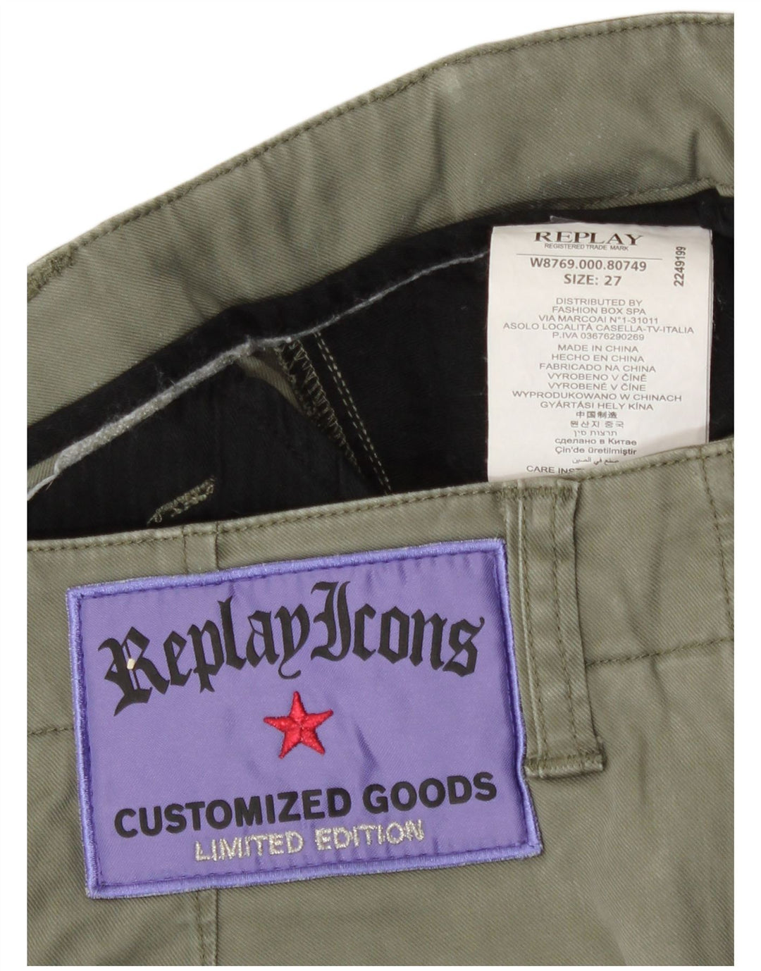 Replay Mens Joggers Cargo Calças W27 L27 Algodão Cáqui
