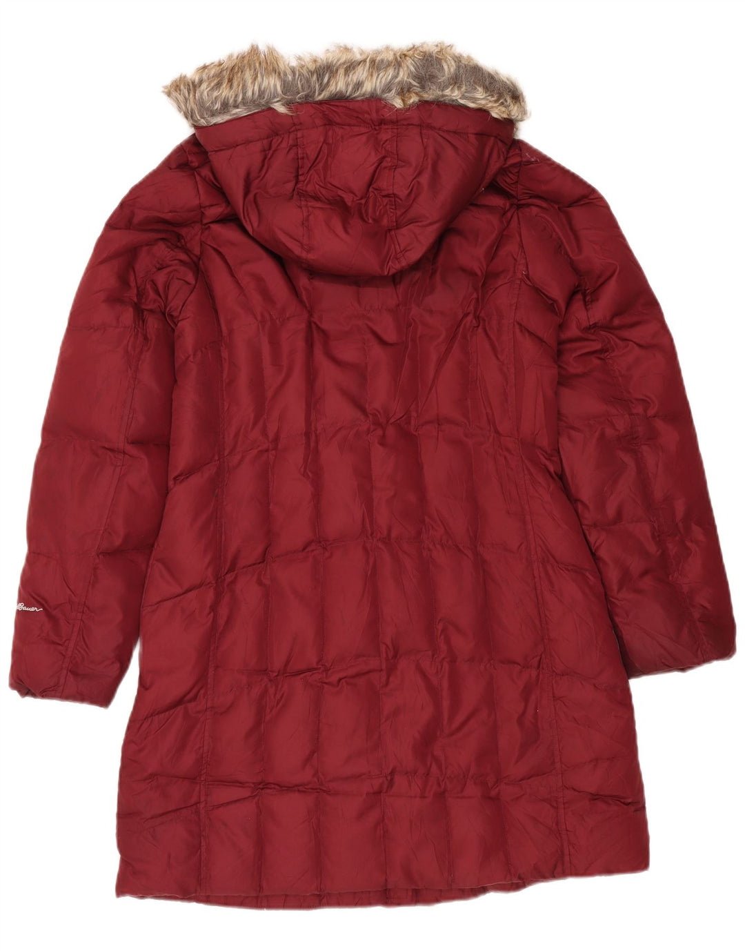 Casaco acolchoado com capuz feminino Eddie Bauer UK 14 poliéster médio Borgonha