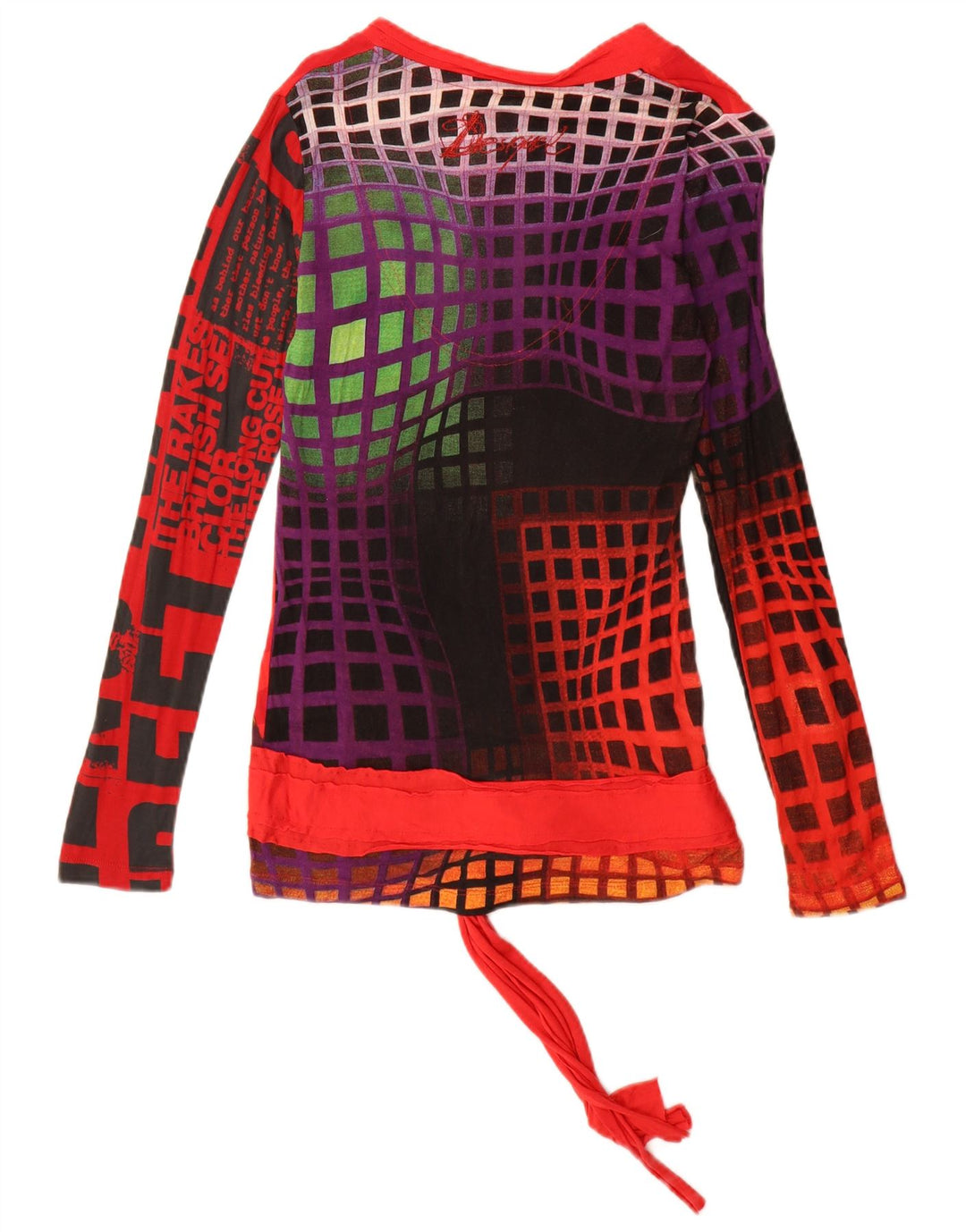 Top gráfico feminino Desigual manga comprida UK 12 viscose vermelha média