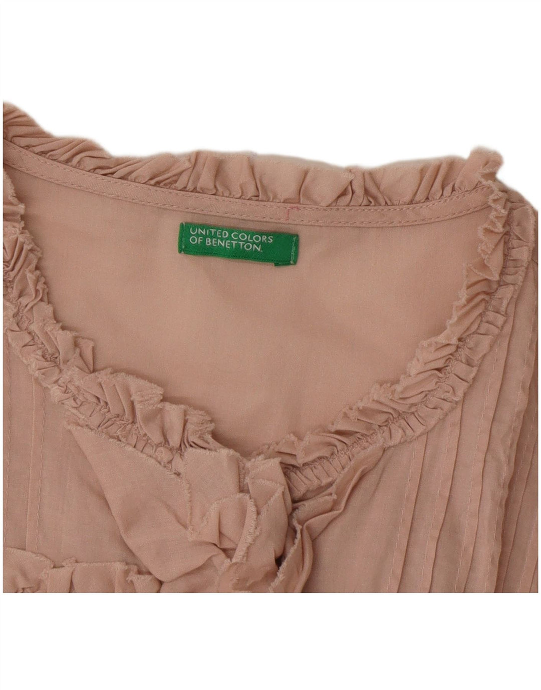 Blusa feminina com babados na frente da Benetton Reino Unido 14 grande rosa
