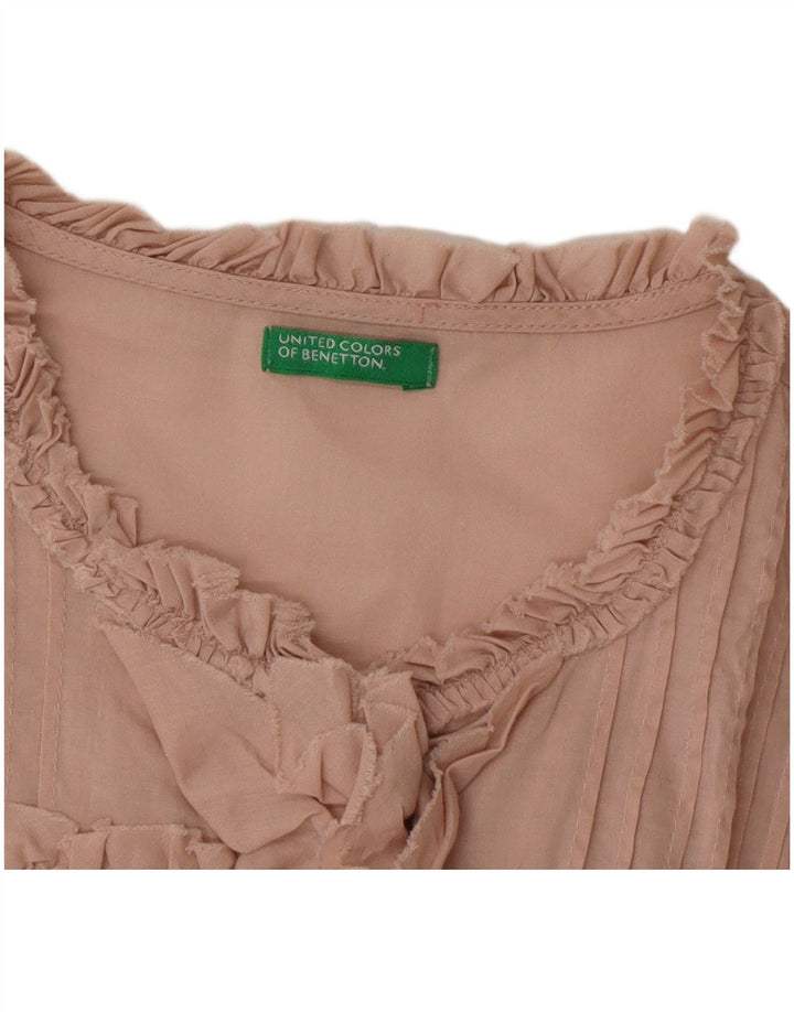 Blusa feminina com babados na frente da Benetton Reino Unido 14 grande rosa