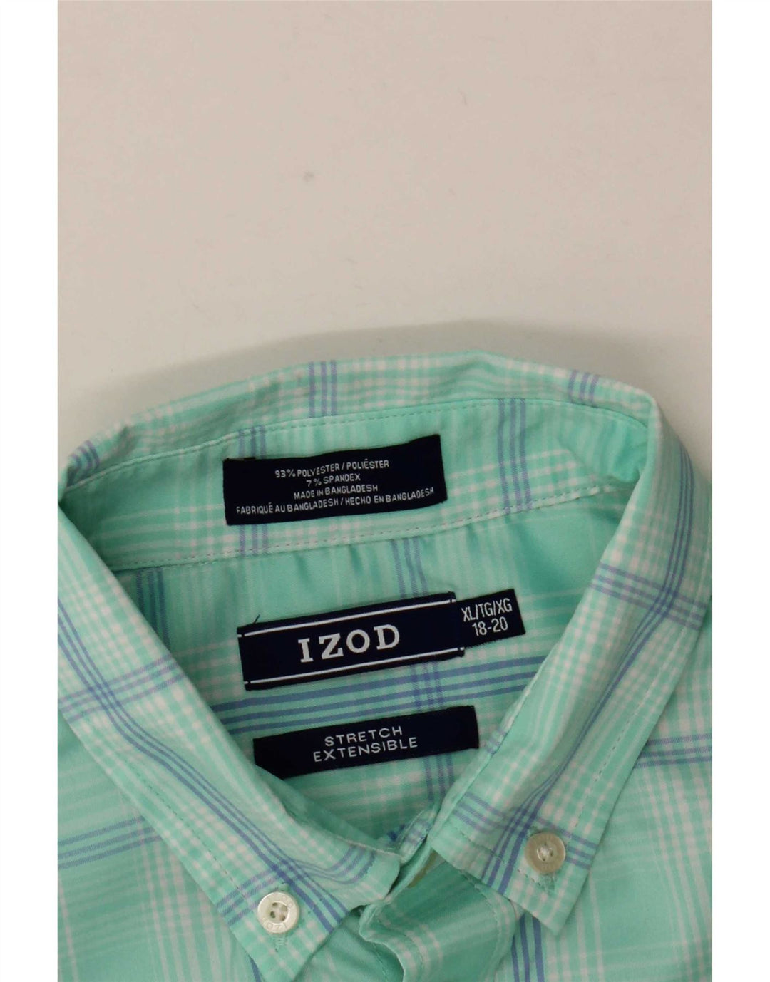 Camisa Izod Boys manga curta 15-16 anos XL turquesa xadrez poliéster