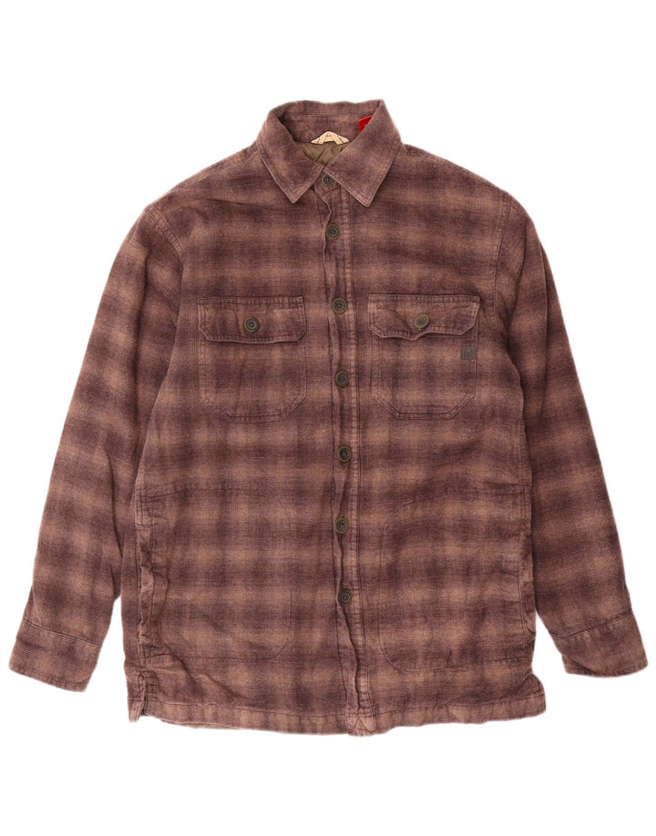 IZOD Camisa masculina de flanela de lenhador pequena de algodão xadrez marrom