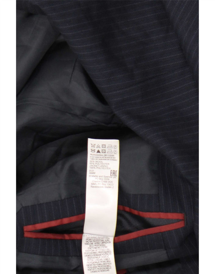 Jaqueta Blazer Curta Masculina Marks & Spencer Reino Unido 46 3XL Riscas Azul Marinho