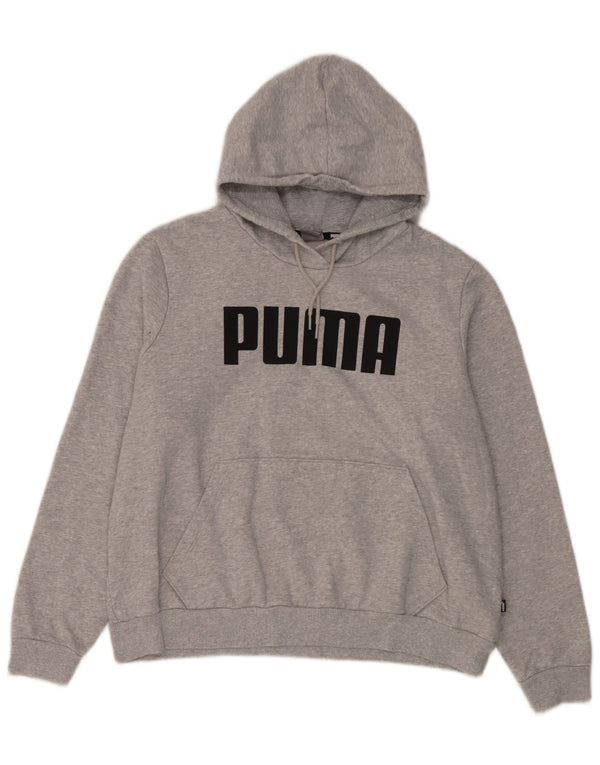 Puma feminino gráfico oversized moletom com capuz UK 18 XL cinza manchado algodão