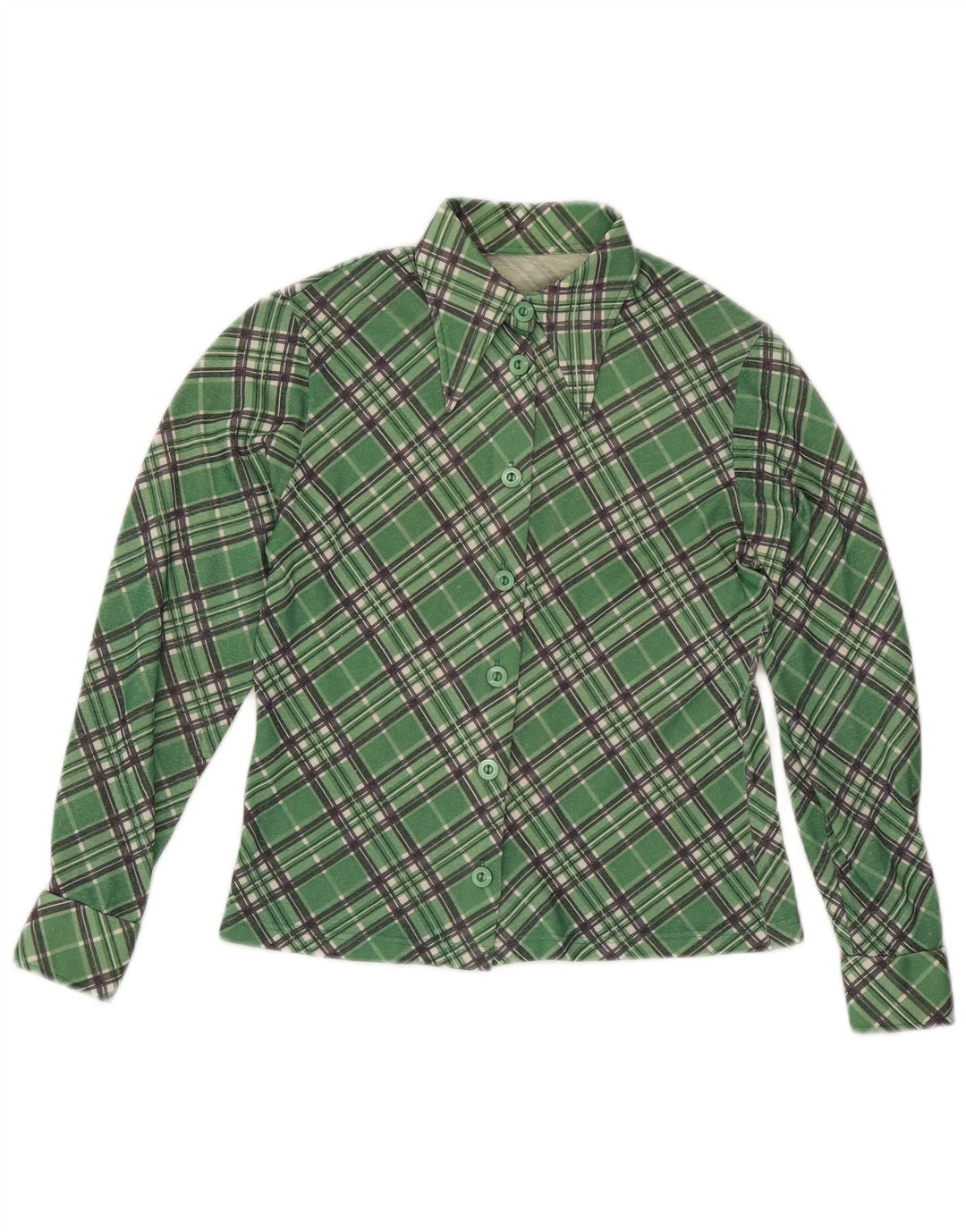 Camisa feminina vintage UK 12 xadrez verde médio