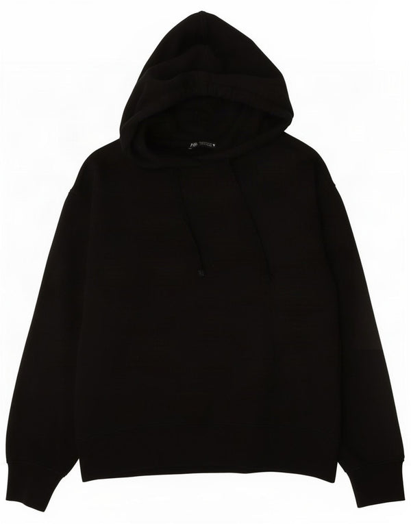 Zara Womens Oversized Hoodie Jumper Reino Unido 10 Pequeno Algodão Preto