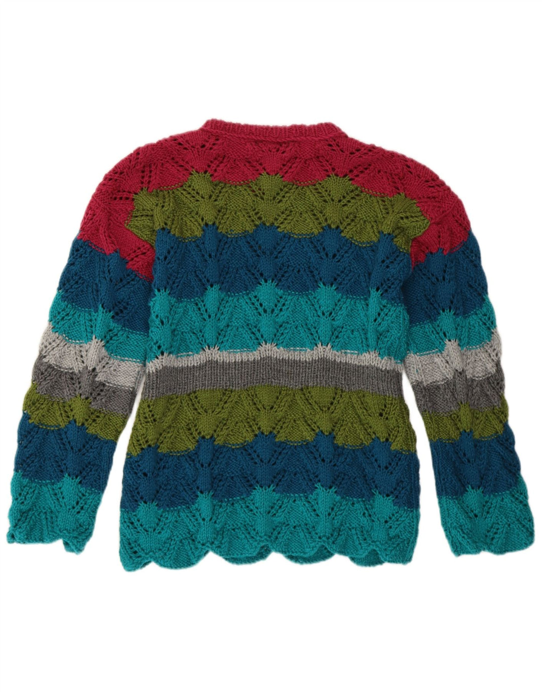 Suéter feminino vintage com gola redonda UK 14 listrado médio multicolorido