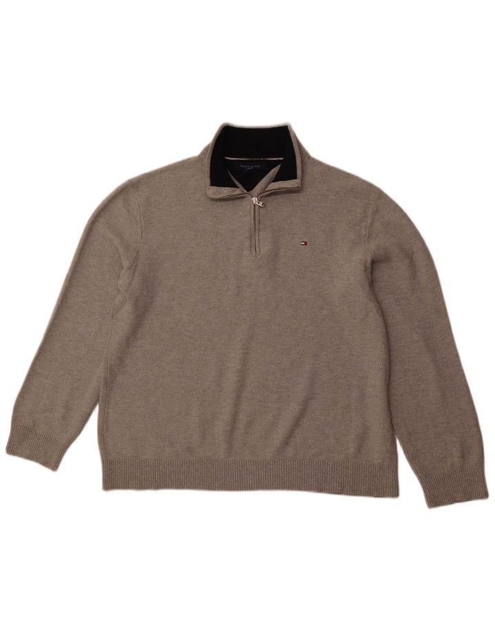 Suéter masculino TOMMY HILFIGER com zíper e gola XL algodão cinza