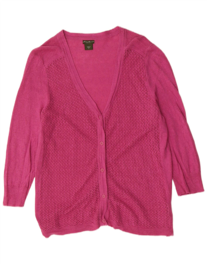 Suéter cardigã feminino Eddie Bauer manga 3/4 Reino Unido 18 XL linho rosa