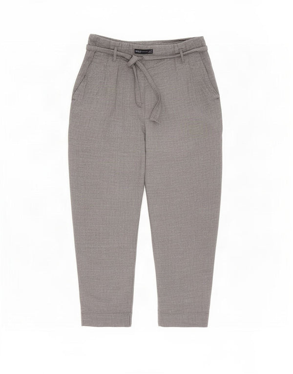 Calça feminina Zara cintura alta cortada Reino Unido 14 grande W32 L25 linho cinza