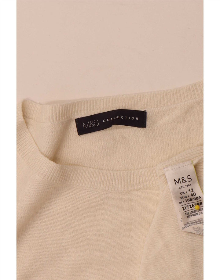 Suéter feminino Marks & Spencer com gola canoa Reino Unido 12 acrílico branco médio