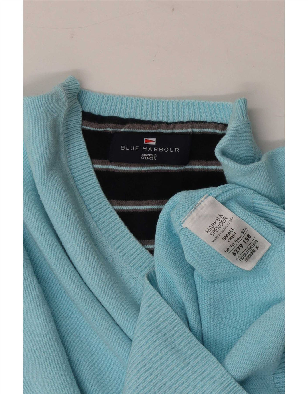 Suéter masculino Marks & Spencer Blue Harbor com decote em V pequeno turquesa