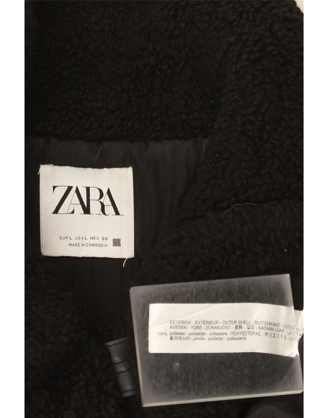 Jaqueta de lã feminina Zara UK 16 grande poliéster preto