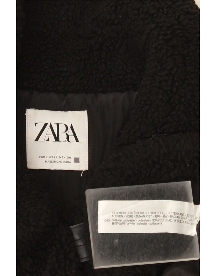 Jaqueta de lã feminina Zara UK 16 grande poliéster preto