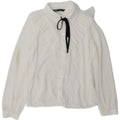 Blusa feminina Zara com babados na frente e grande tamanho UK 6 XS poliéster branco