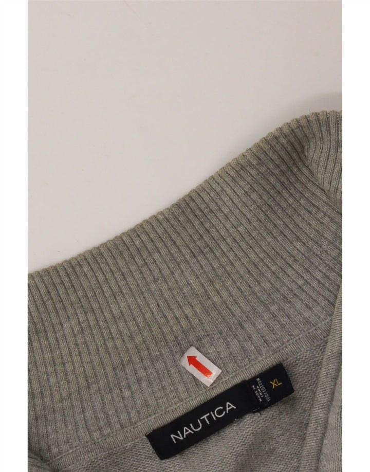 Suéter masculino NAUTICA com zíper e gola XL cinza Argyle/algodão diamante